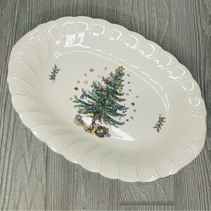 Vintage Nikko Happy Holidays Oval Platter 14" Christmas Tree plate collectable